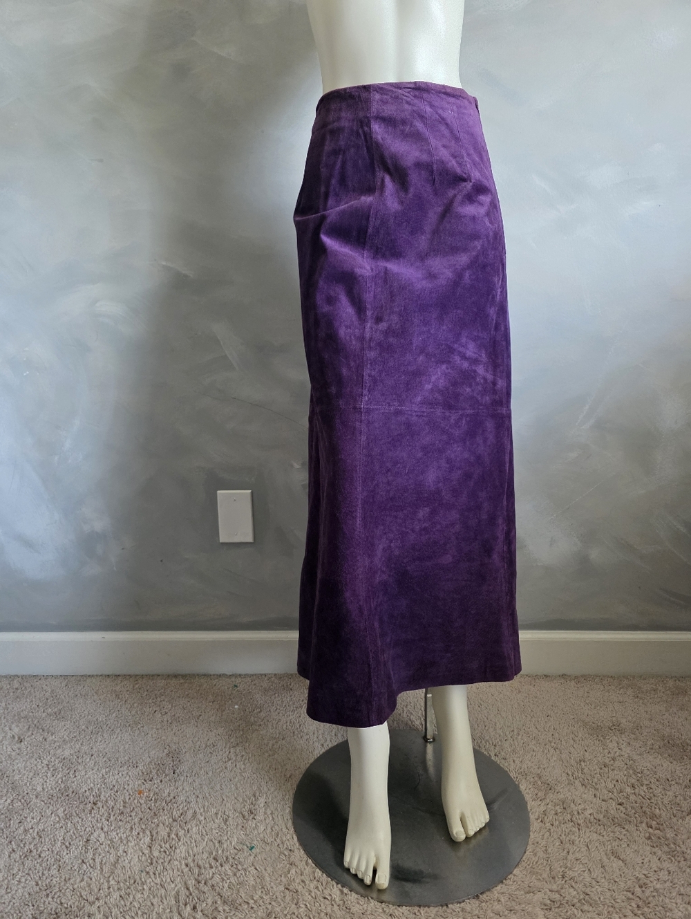 Vtg Margaret Godfrey Purple Suede Leather Maxi Skirt Sz 16